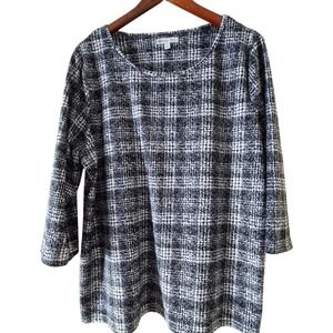 Kate Park Tunic Top Women XL Black White Geometric 3/4 Sleeve blouse Excellent